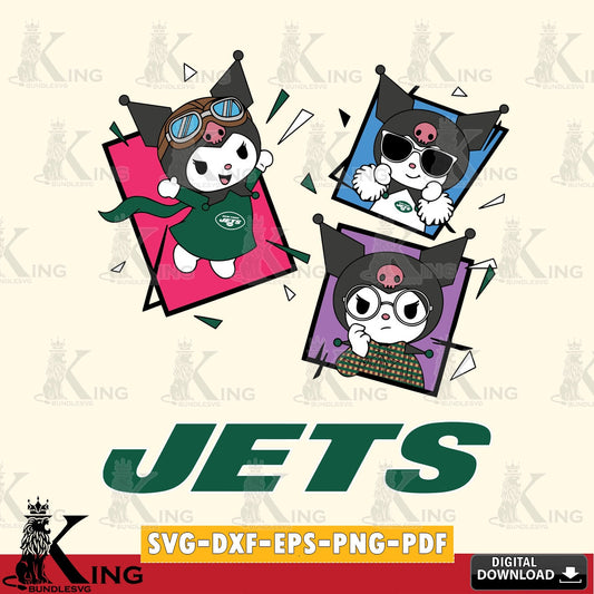 New York Jets Kuromi Action Football SVG file, Cricut, Cut file  , Digital Download , Instant Download, Sanrio svg, Clipart