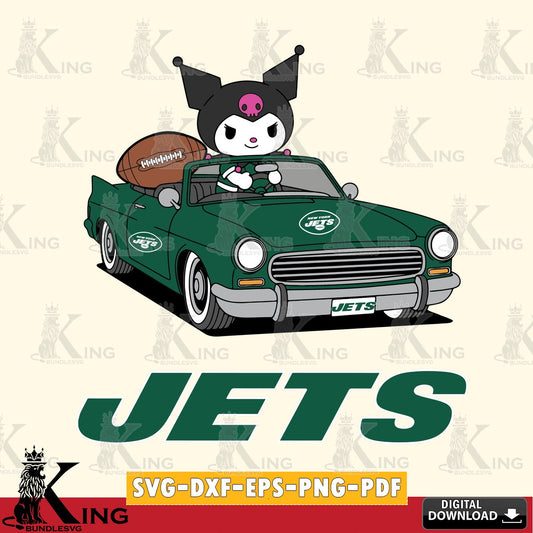 New York Jets Kuromi Car Football Game SVG file, Cricut, Cut file  , Digital Download , Instant Download, Sanrio svg, Clipart
