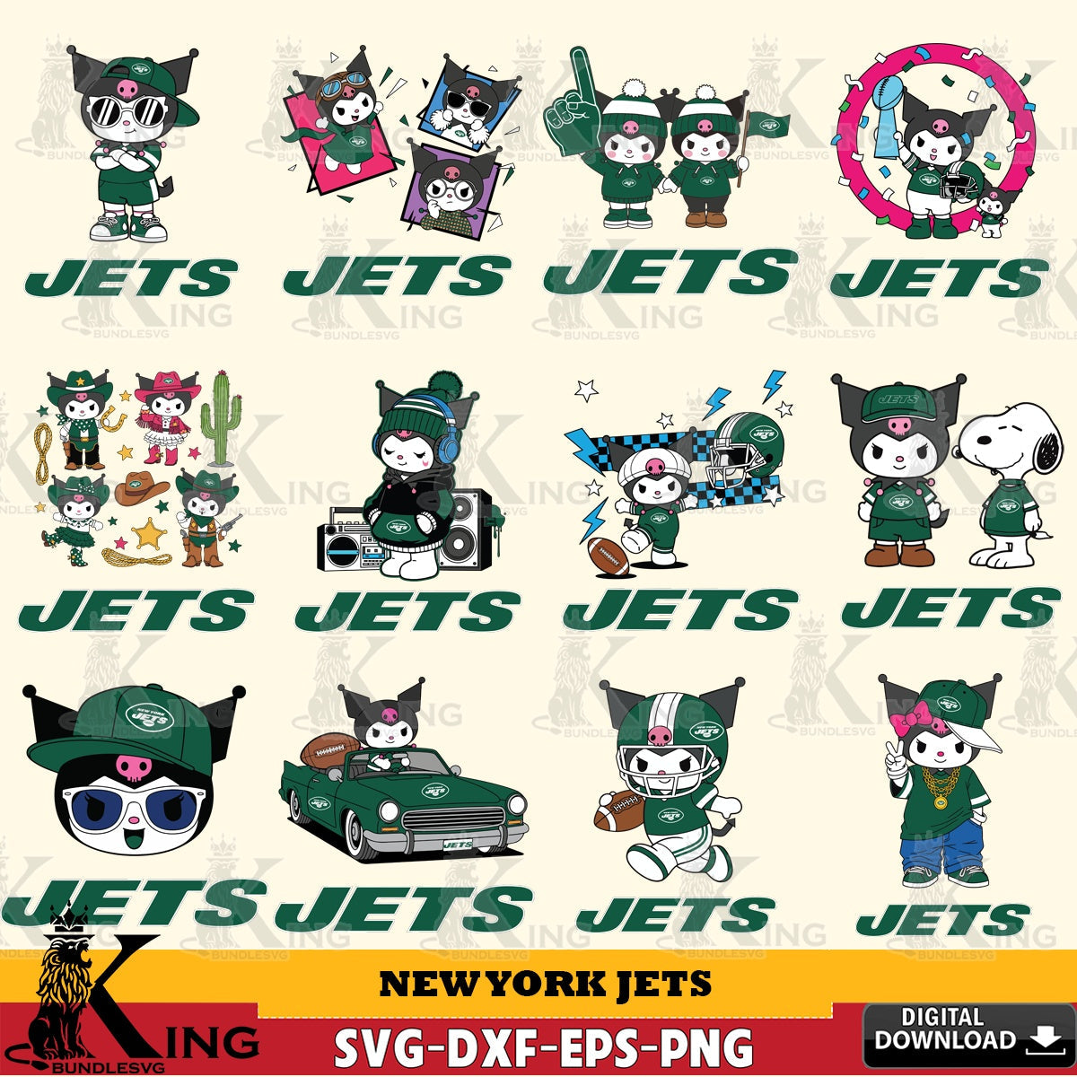 New York Jets Kuromi Football Jersey NFL Bundle SVG file, Cricut, Cut file  , Digital Download , Instant Download, Sanrio svg, Clipart