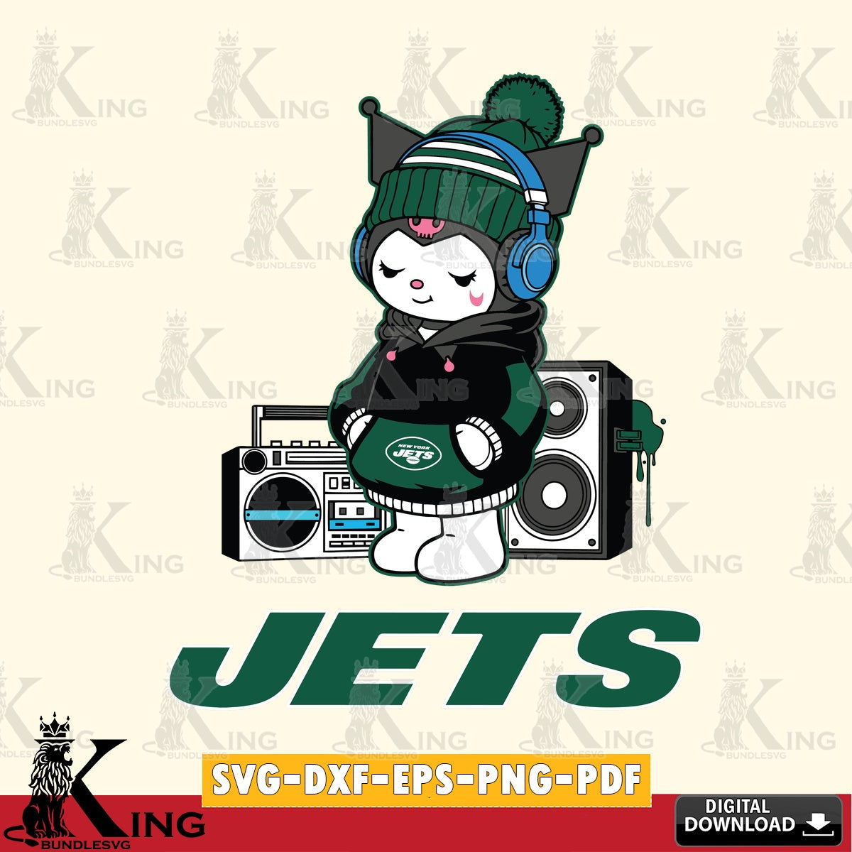 New York Jets Kuromi Football Music SVG file, Cricut, Cut file  , Digital Download , Instant Download, Sanrio svg, Clipart