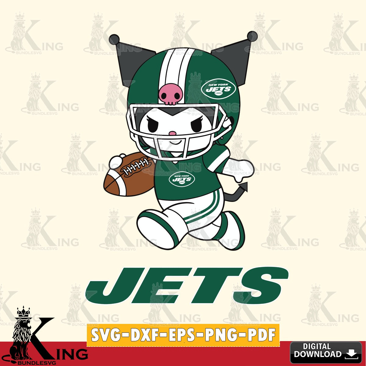 New York Jets Kuromi Football Run SVG file, Cricut, Cut file  , Digital Download , Instant Download, Sanrio svg, Clipart