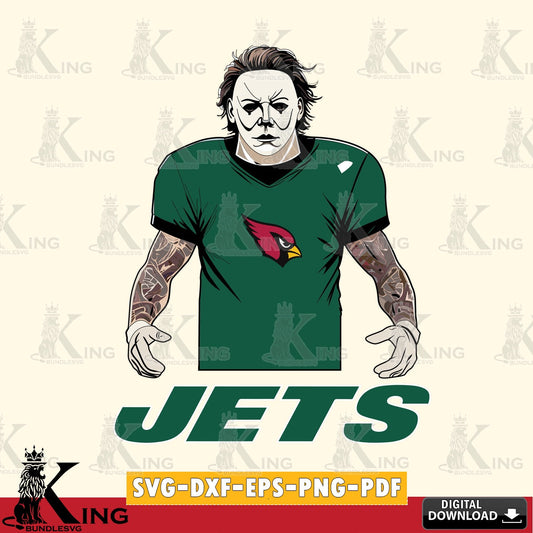 Eye-catching graphic of a New York Jets Michael Myers tattoo football design, digital clipart compatible with laser engraving and