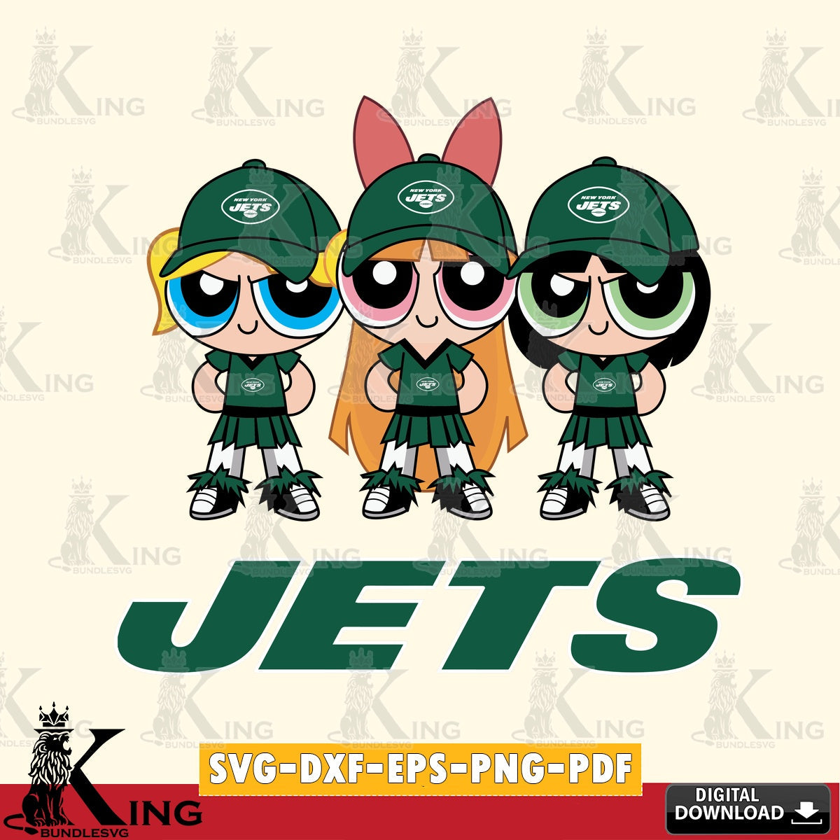 Digital clipart of New York Jets PowerPuff Girls football, cut file ideal for vinyl projects and T-shirt printing