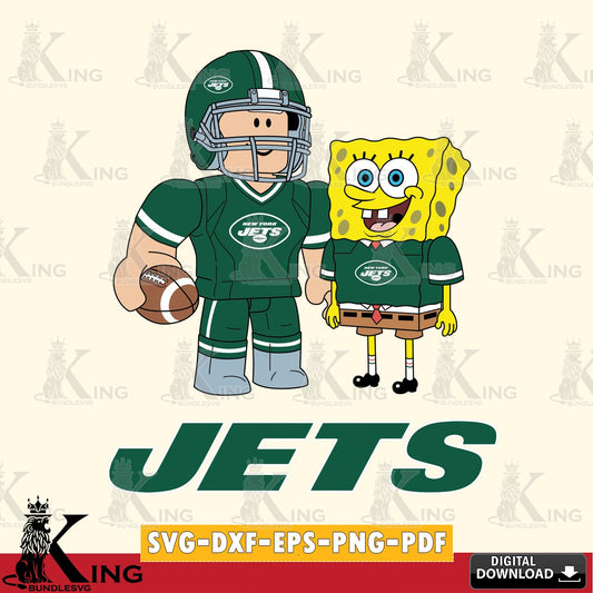 Digital clipart of New York Jets Roblox & Spongebob football, NFL file cut, printable vector design for sublimation and crafts