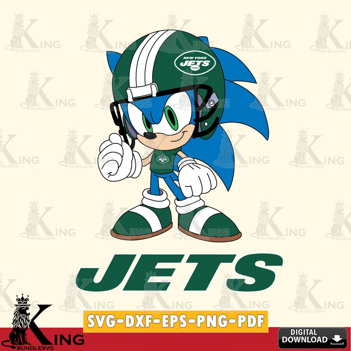 Stylish representation of New York Jets Sonic Football Mascot, vector illustration for POD merchandise and apparel