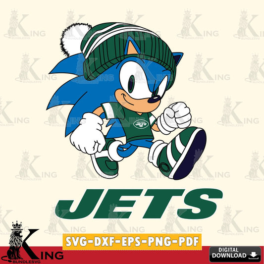 Hand-drawn style art of New York Jets Sonic Football SVG PNG files perfect for Cricut and Silhouette cutting