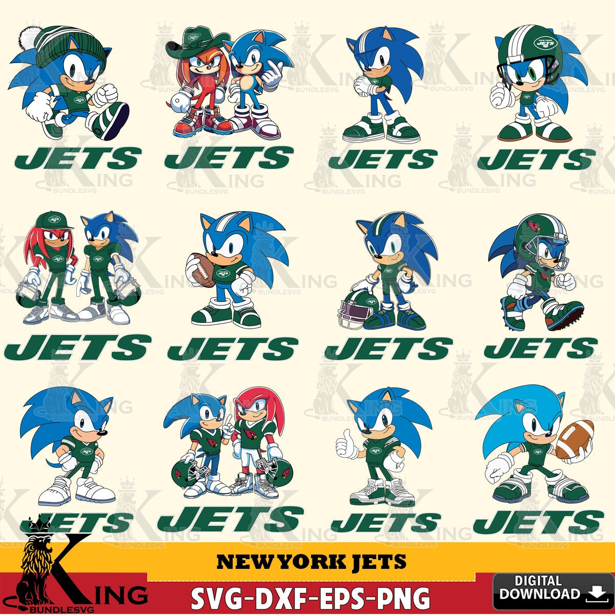 Complete bundle for New York Jets Sonic & Knuckles NFL Football digital file for silhouette cameo and cricut projects