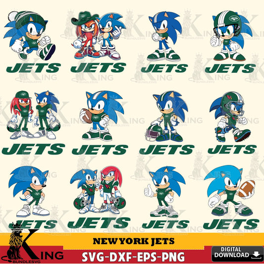 Complete bundle for New York Jets Sonic & Knuckles NFL Football digital file for silhouette cameo and cricut projects