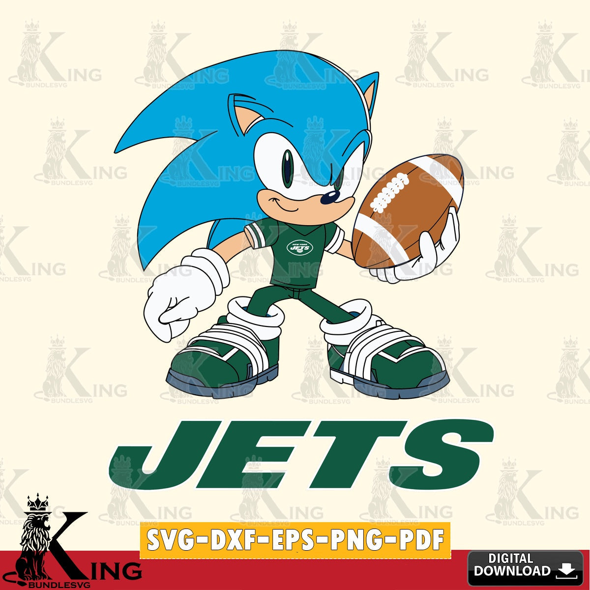 Hand-drawn style art of New York Jets Sonic Rugby, digital clipart compatible with laser engraving and cutting