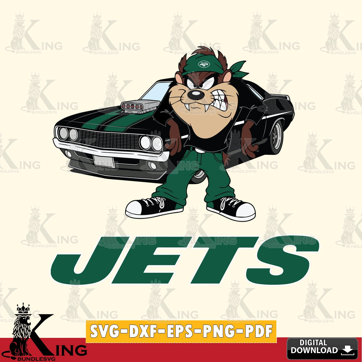 New York Jets Taz Racing Car Cut file  , Digital Download , Instant Download, Looney Tunes svg, Football svg