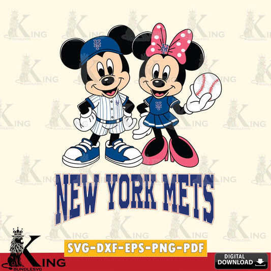 New York Mets Baseball Mickey Minnie Mouse SVG File, MLB for Cricut, Silhouette, Digital Download , file cut
