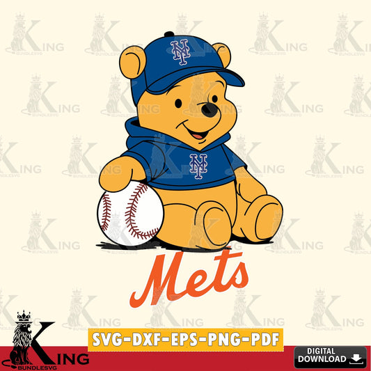 Creative design featuring New York Mets Baseball Star Teddy PNG clipart for sublimation printing and graphic design