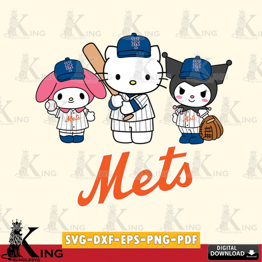 Eye-catching graphic of New York Mets cute kawaii friends vector art for engraving, cutting, and printing.