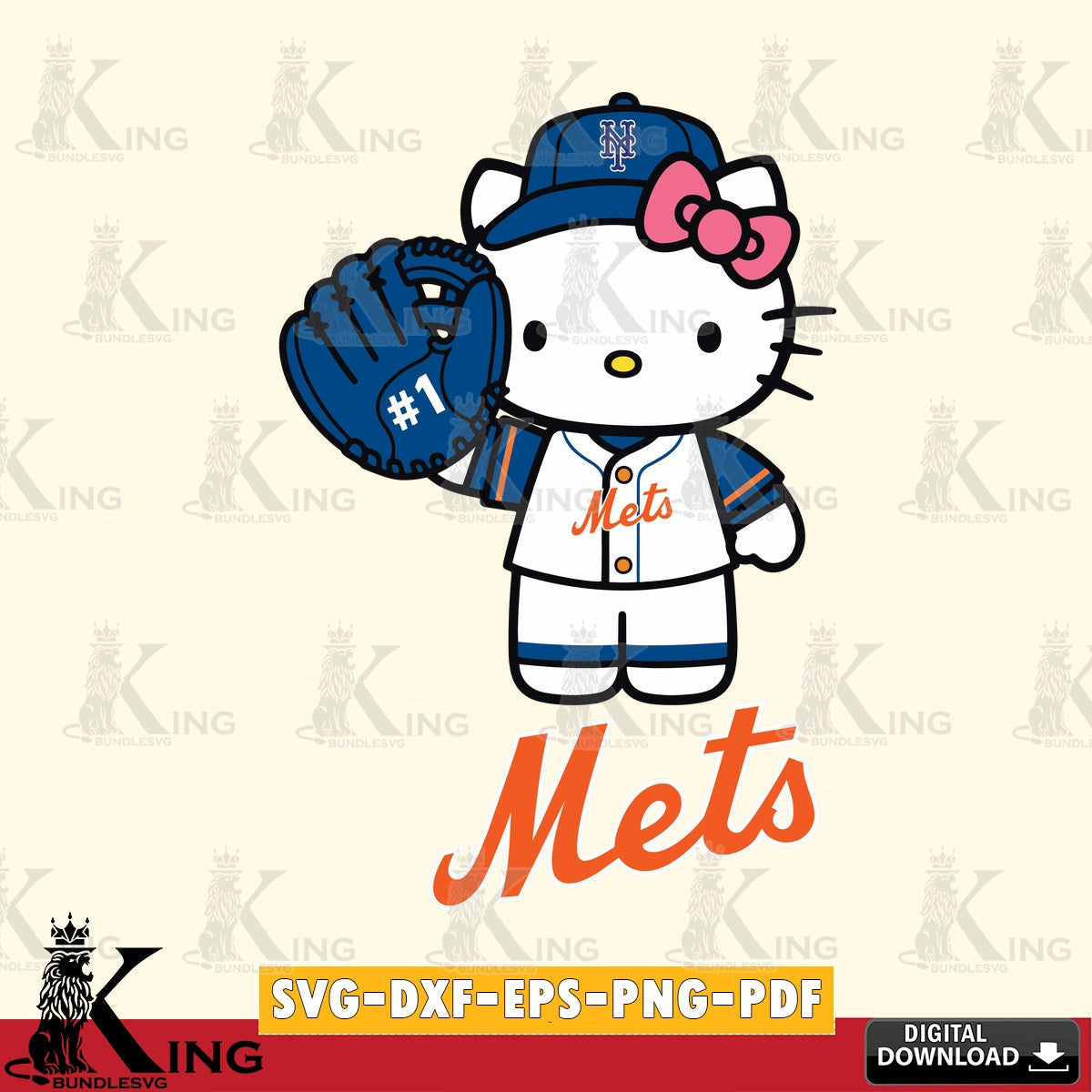 Premium pack containing a New York Mets Hello Kitty Baseball design, a high-quality vector for DIY scrapbooking and home decor.