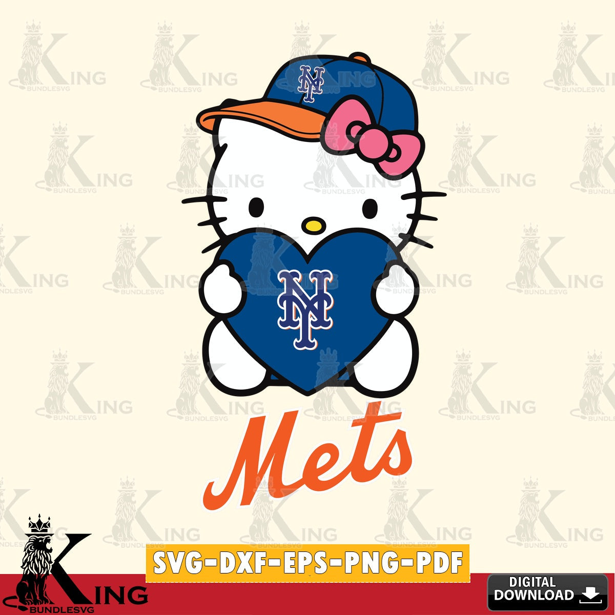 Ultimate set containing New York Mets Hello Kitty baseball heart digital file for silhouette cameo and cricut projects