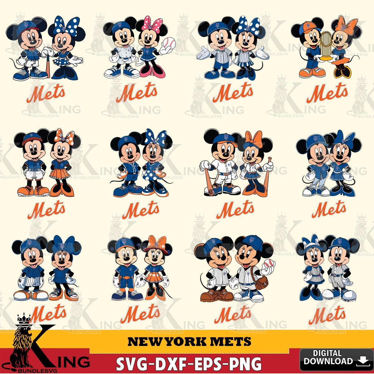 New York Mets Mickey Minnie Baseball Player MLB Bundle SVG file , For Cricut,  File cut , Digital Download , PDF File, Cut Files