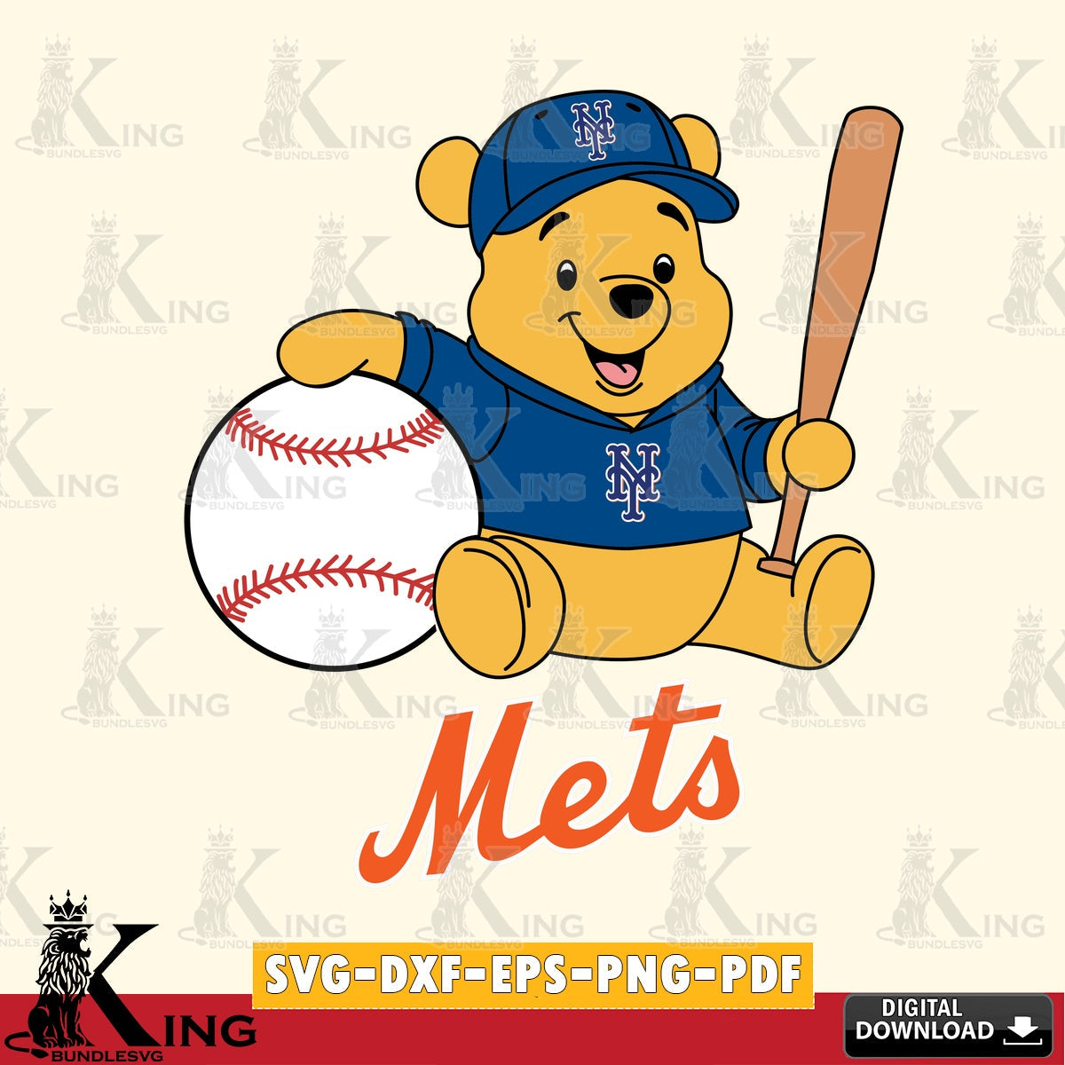 Custom design featuring New York Mets Winnie the Pooh baseball star player cut file ideal for vinyl projects and T-shirt printing.