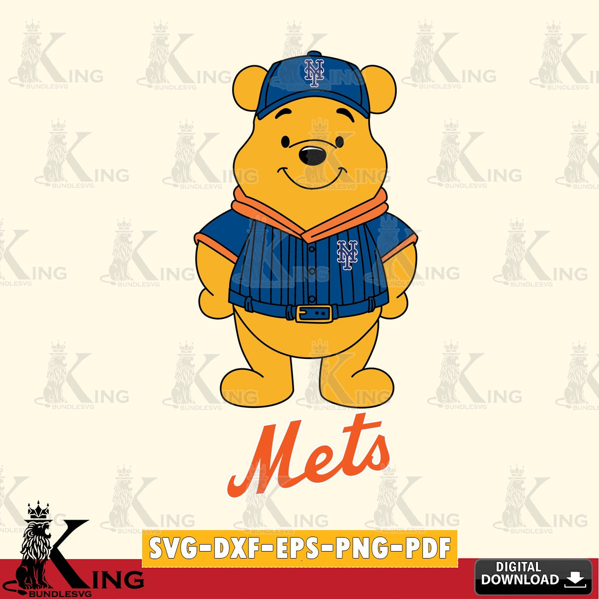 Digital clipart of New York Mets Winnie the Pooh Game Day, crafting file for iron-on transfer and vinyl decals