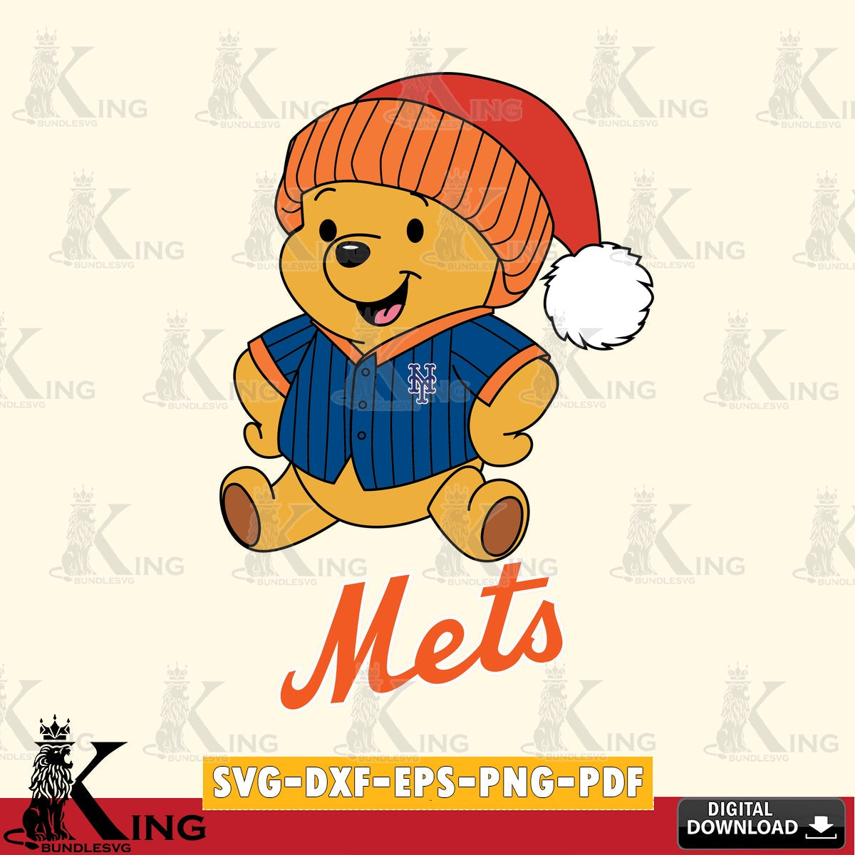Digital clipart of New York Mets Winnie the Pooh playing ball, versatile clip art for stickers, decals, and mugs.