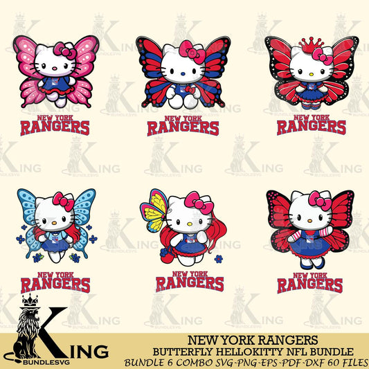 New York Rangers Butterfly Hello Kitty bundleSvg Eps Dxf Png File, Digital Download