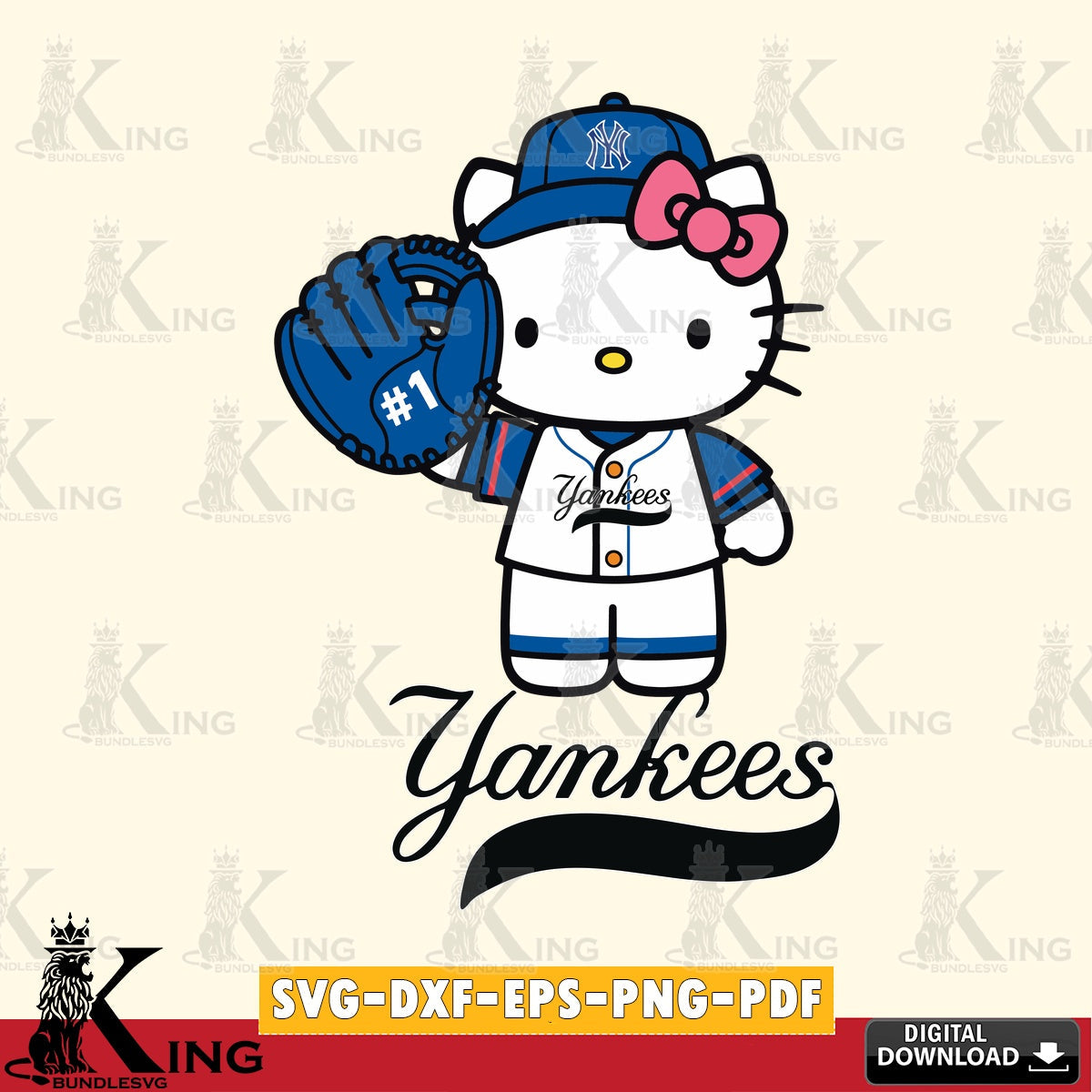 Variety pack of New York Yankees Hello Kitty Baseball #1 SVG PNG files perfect for Cricut and Silhouette cutting