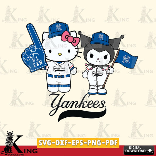 Complete bundle for New York Yankees Hello Kitty Kuromi fan baseball digital clipart compatible with laser engraving and cutting