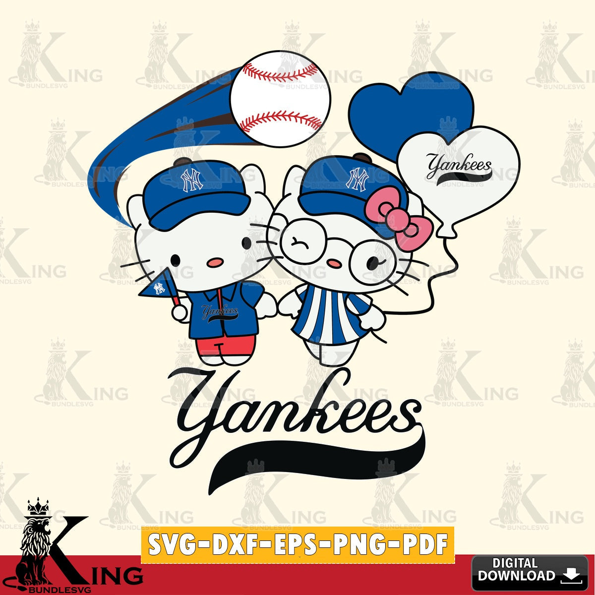 Variety pack of New York Yankees Hello Kitty baseball couple for cut files, SVG PNG files perfect for Cricut and Silhouette