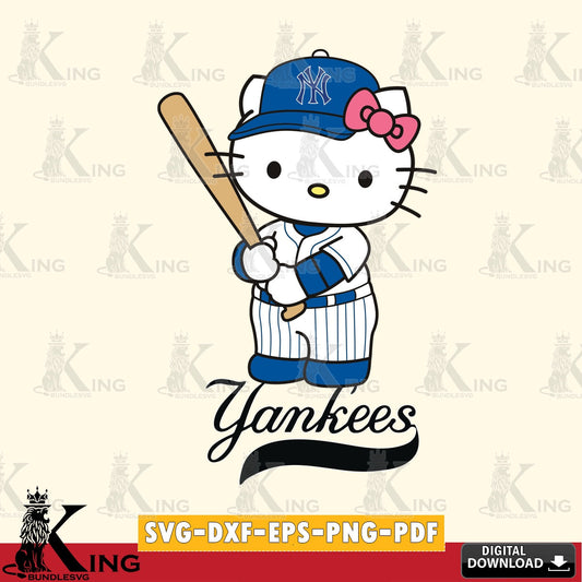 Massive pack of New York Yankees Hello Kitty baseball batter vector illustration for POD merchandise and apparel