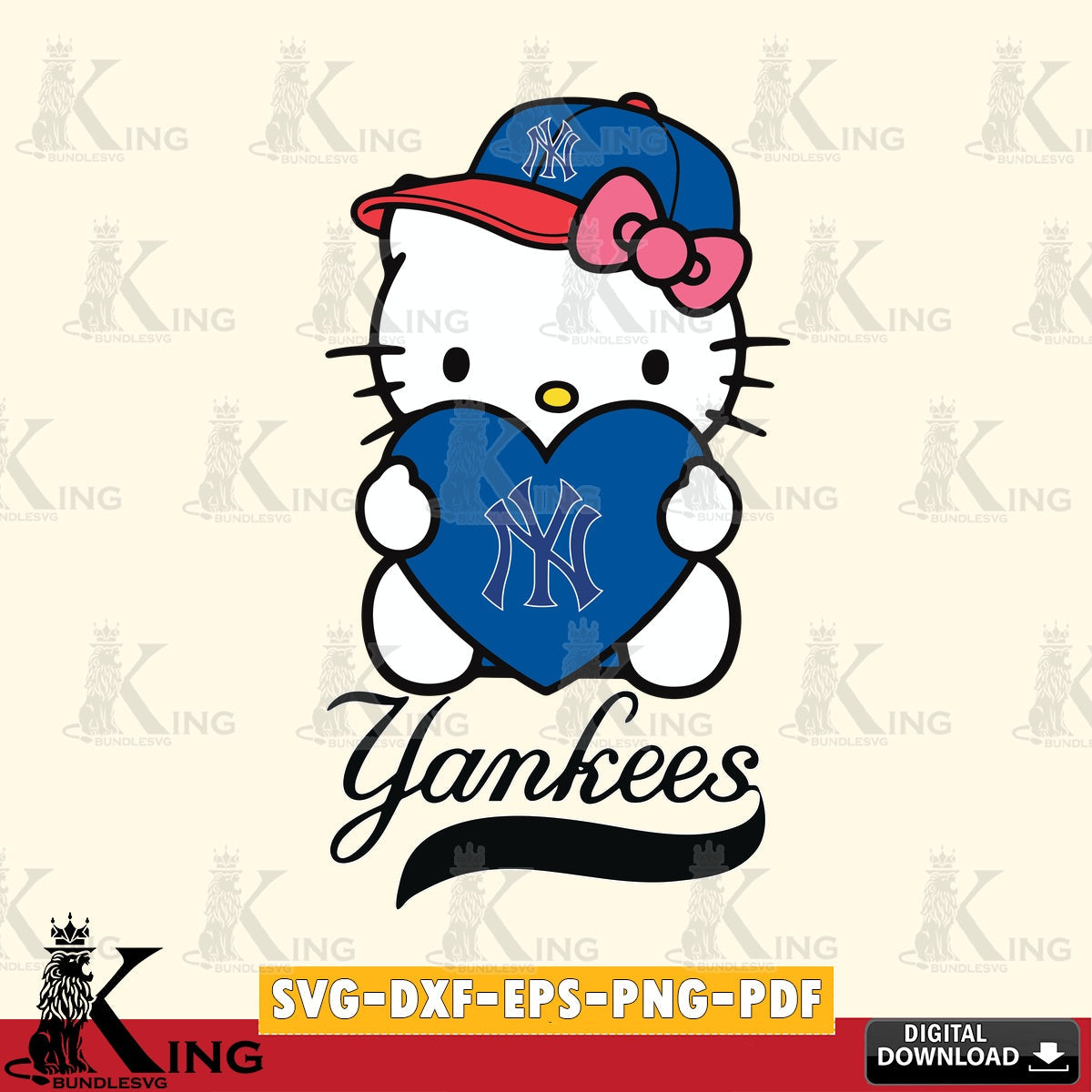 Exclusive set of New York Yankees Hello Kitty baseball heart crafting file for iron-on transfer and vinyl decals