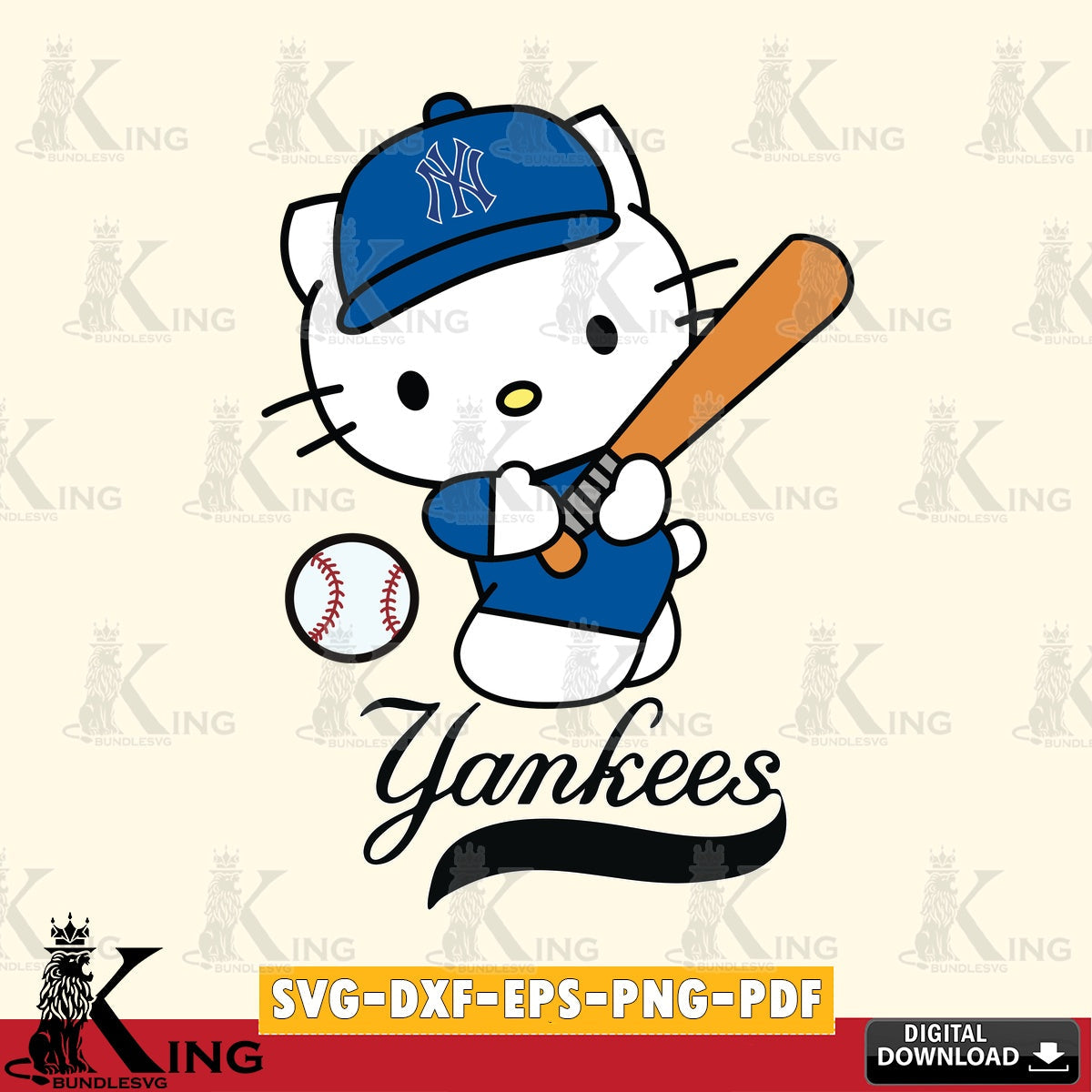 Massive pack of New York Yankees Hello Kitty playing baseball cut file ideal for vinyl projects and T-shirt printing