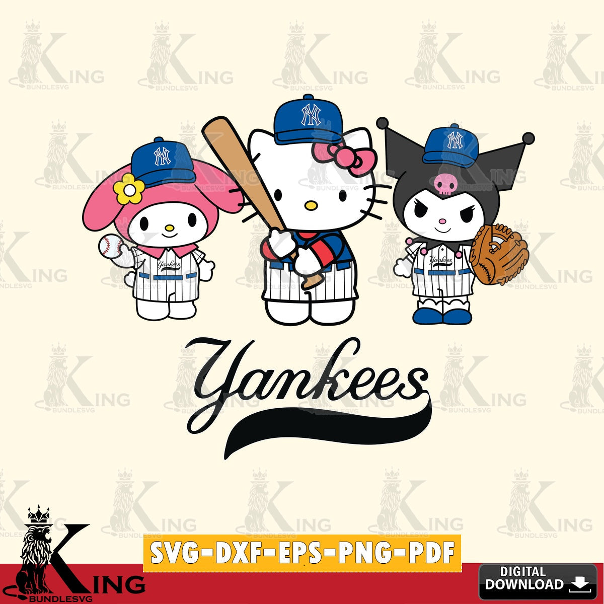 Digital download featuring a New York Yankees Kawaii baseball team digital clipart compatible with laser engraving and cutting