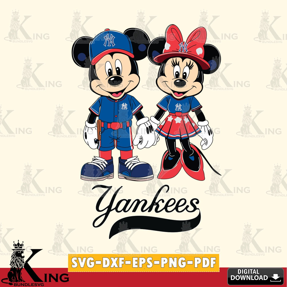 New York Yankees Mickey Minnie Baseball SVG file , For Cricut,  File cut , Digital Download , PDF File, Cut Files