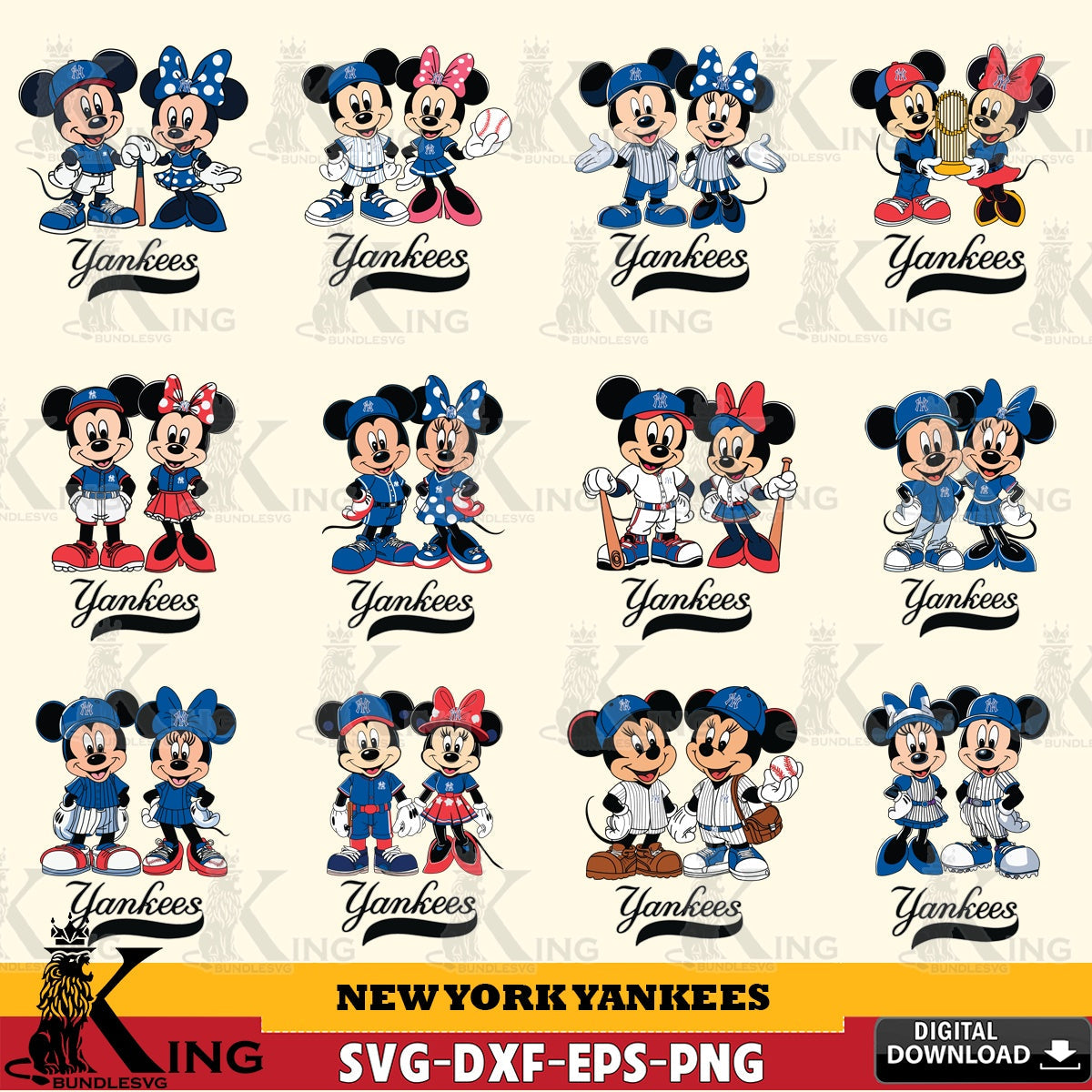 New York Yankees Mickey Minnie Baseball Player MLB Bundle SVG file , For Cricut,  File cut , Digital Download , PDF File, Cut Files