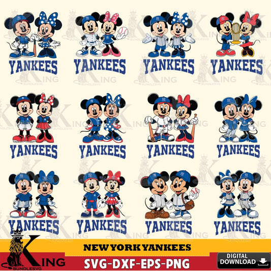 New York Yankees Mickey Minnie MLB Bundle SVG DXF EPS PNG PDF, MLB for Cricut, Silhouette, Digital Download , file cut