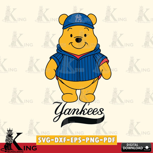 High-quality graphic of New York Yankees Pooh Bear baseball mascot, a high-quality vector for DIY scrapbooking and home decor.