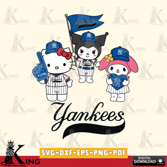 Modern graphic depicting New York Yankees Sanrio Squad cute design PNG clipart for sublimation printing and graphic design