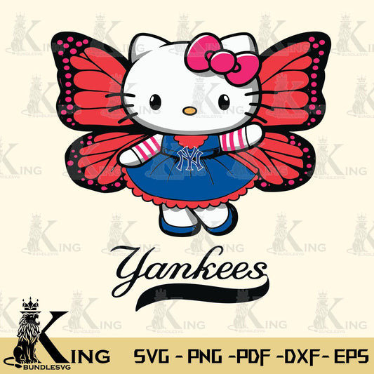 New York Yankees Whimsical Kitty Wings Svg Eps Dxf Png File, Digital Download