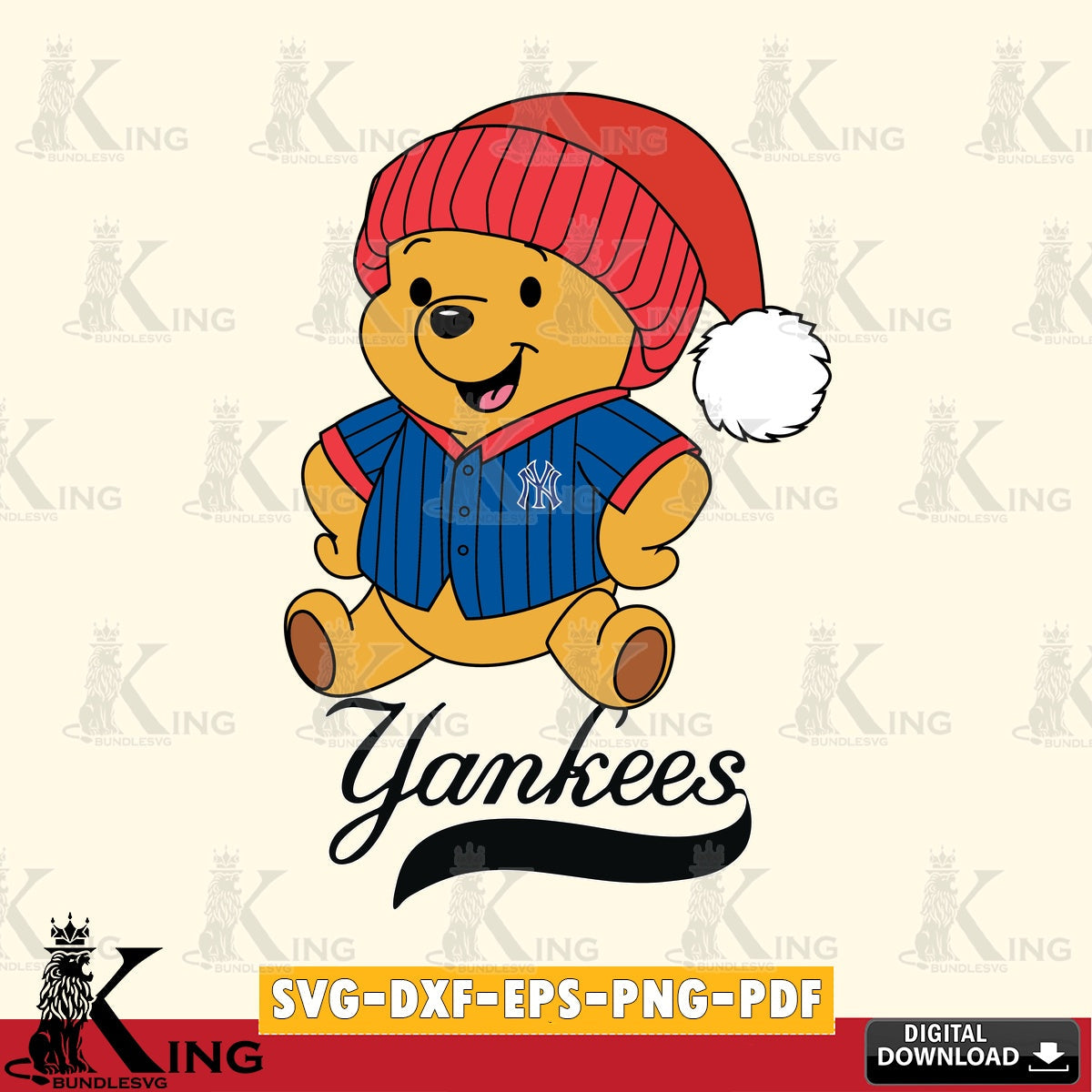 Custom design featuring New York Yankees Winnie the Pooh play ball as a crafting file for iron-on transfer and vinyl decals.