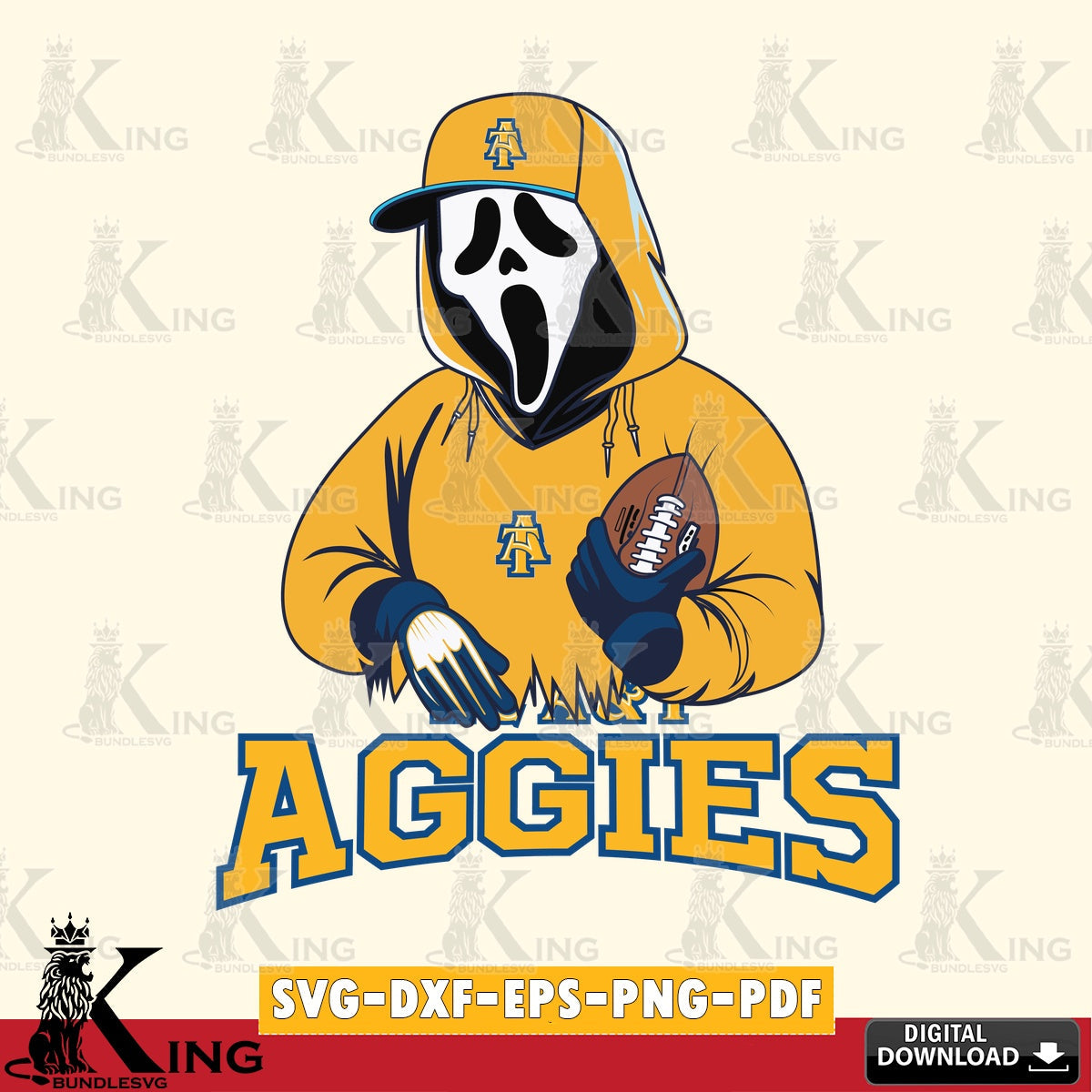 Printable art of North Carolina A&T Ghostface Scream football player, a digital clipart compatible with laser engraving and