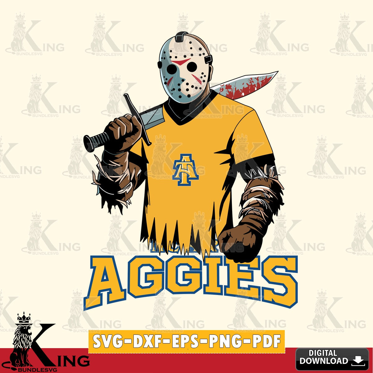 Unique artwork depicting North Carolina A&T Jason Voorhees Football, versatile clip art for stickers, decals, and mugs