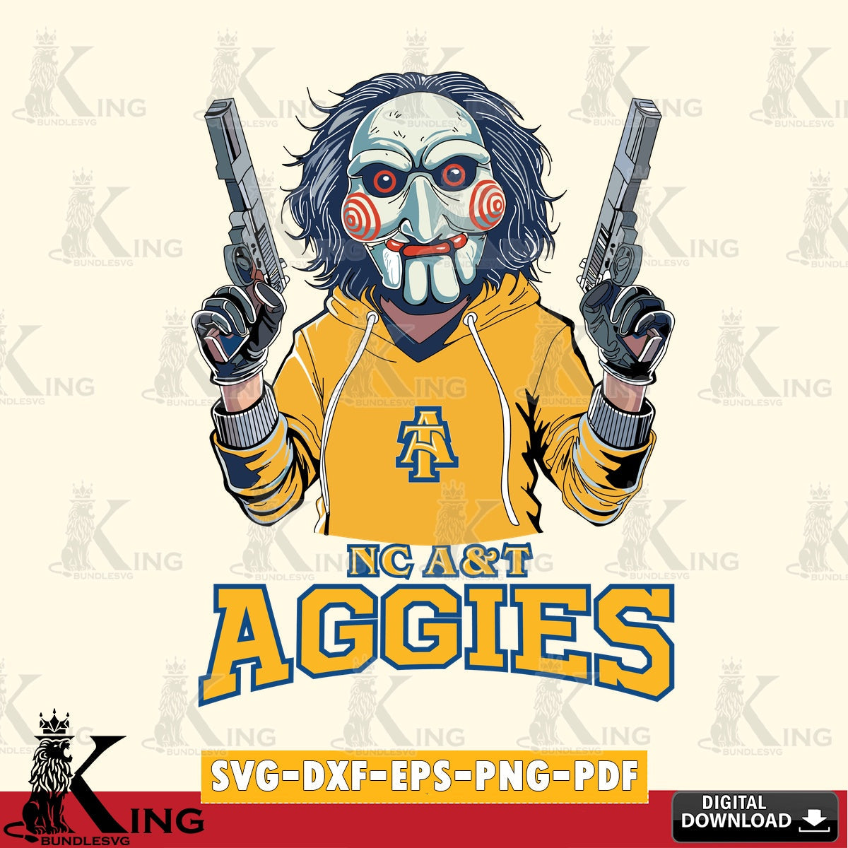 Digital clipart of North Carolina A&T Jigsaw Billy Football NCAA file cut vector illustration for POD merchandise and apparel