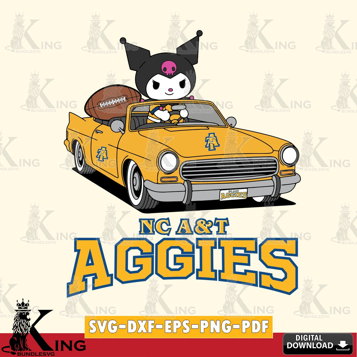 North Carolina A&T Kuromi Car Football Game SVG file, Cricut, Cut file  , Digital Download , Instant Download, Sanrio svg, Clipart