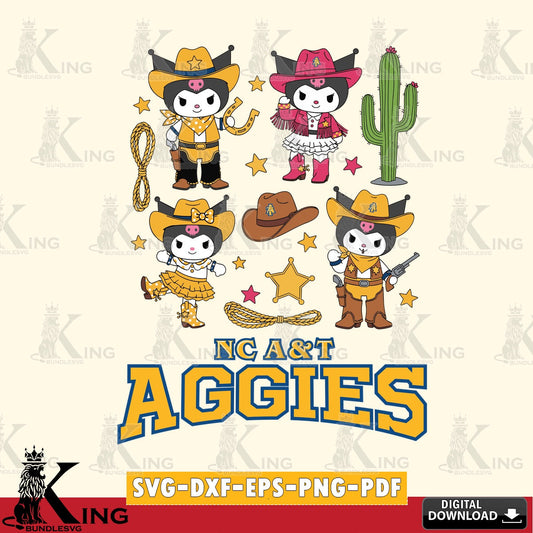 North Carolina A&T Kuromi Cowboy Western SVG file, Cricut, Cut file  , Digital Download , Instant Download, Sanrio svg, Clipart