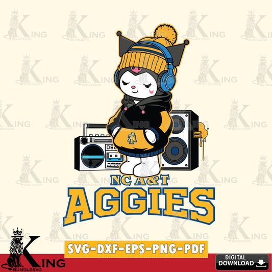 North Carolina A&T Kuromi Football Music SVG file, Cricut, Cut file  , Digital Download , Instant Download, Sanrio svg, Clipart