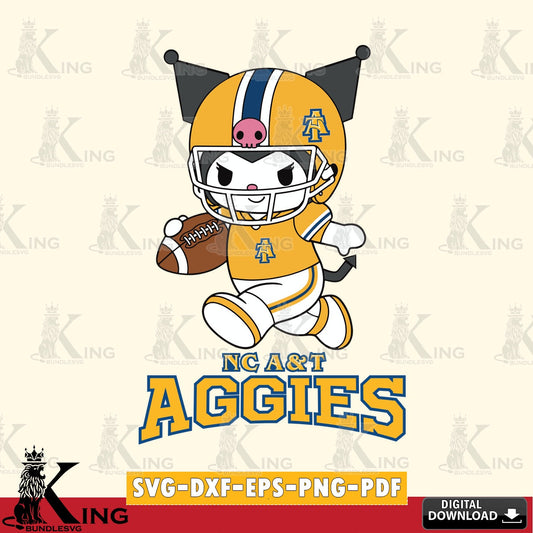 North Carolina A&T Kuromi Football Run SVG file, Cricut, Cut file  , Digital Download , Instant Download, Sanrio svg, Clipart
