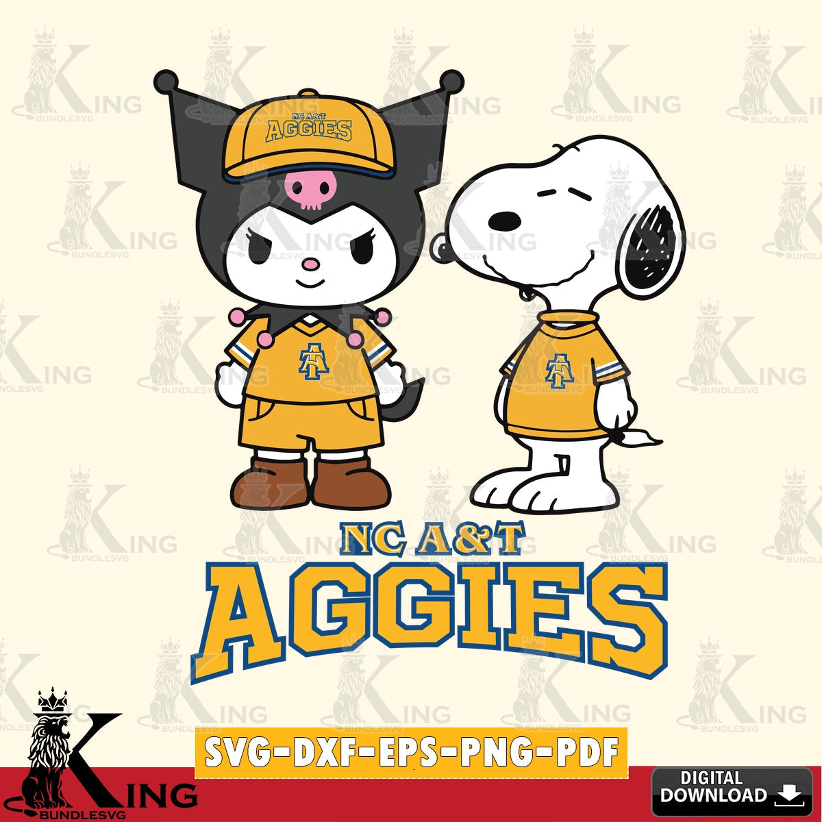 North Carolina A&T Kuromi Snoopy Football SVG file, Cricut, Cut file  , Digital Download , Instant Download, Sanrio svg, Clipart