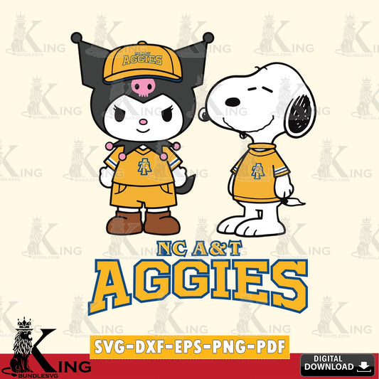 North Carolina A&T Kuromi Snoopy Football SVG file, Cricut, Cut file  , Digital Download , Instant Download, Sanrio svg, Clipart