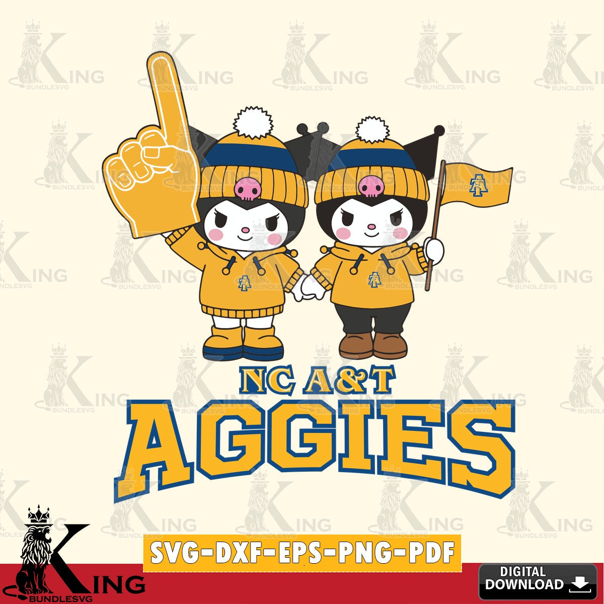 North Carolina A&T Kuromi rugby Fan SVG file, Cricut, Cut file  , Digital Download , Instant Download, Sanrio svg, Clipart