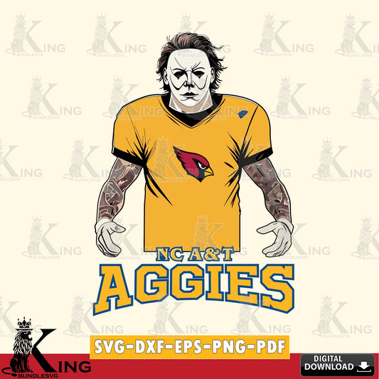 Detailed illustration of a North Carolina A&T Michael Myers tattoo football, SVG cut file for personalized gifts and laser
