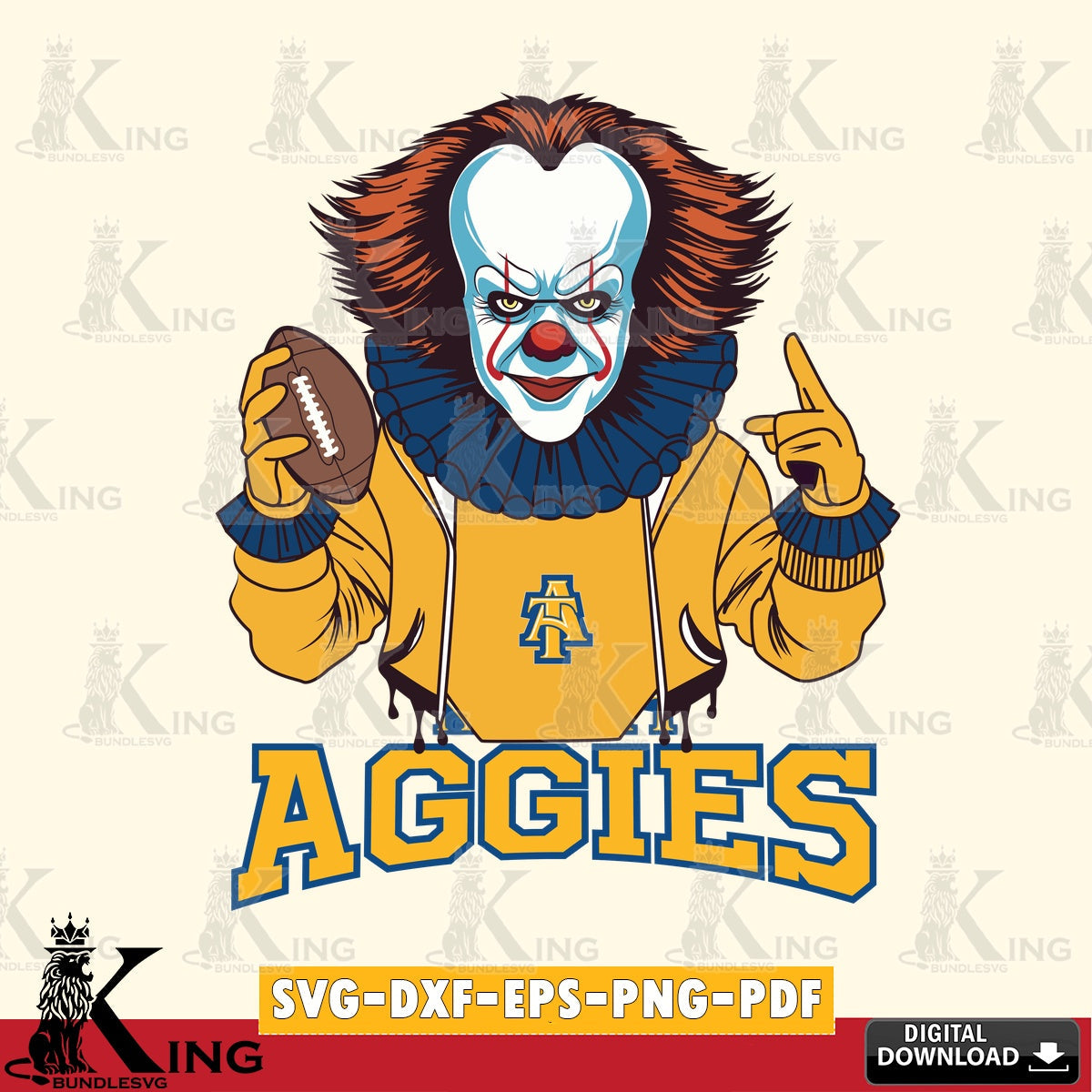Detailed illustration of a North Carolina A&T Pennywise football player, a digital file for silhouette cameo and cricut projects.